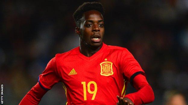 Inaki Williams in action for Spain Under-21s