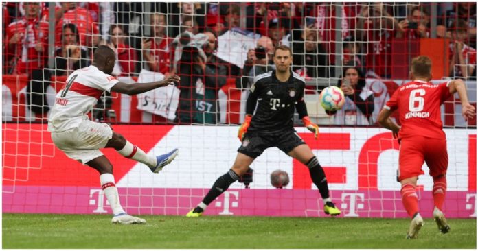 Serhou Guirassy scored from the spot to give Stuttgart a point against Bayern in Munich. Photo by Stefan Matzke Source: Getty Images