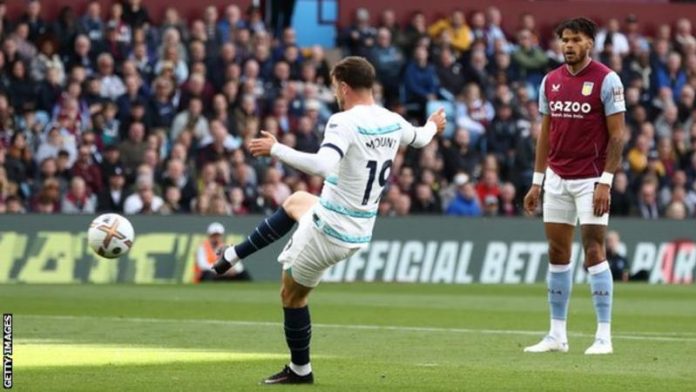 Mason Mount scored his first Chelsea goal of the season after Tyrone Mings' mistake