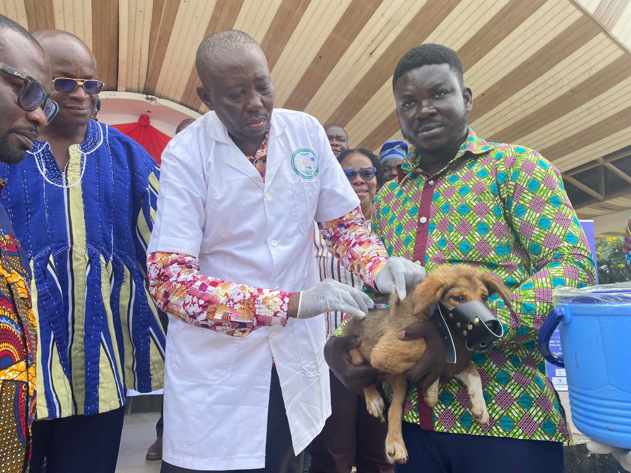Dr Patrick Abakeh, acting Director of the Veterinary Services, vaccinating a dog to mark World Rabies Day in Bolgatanga