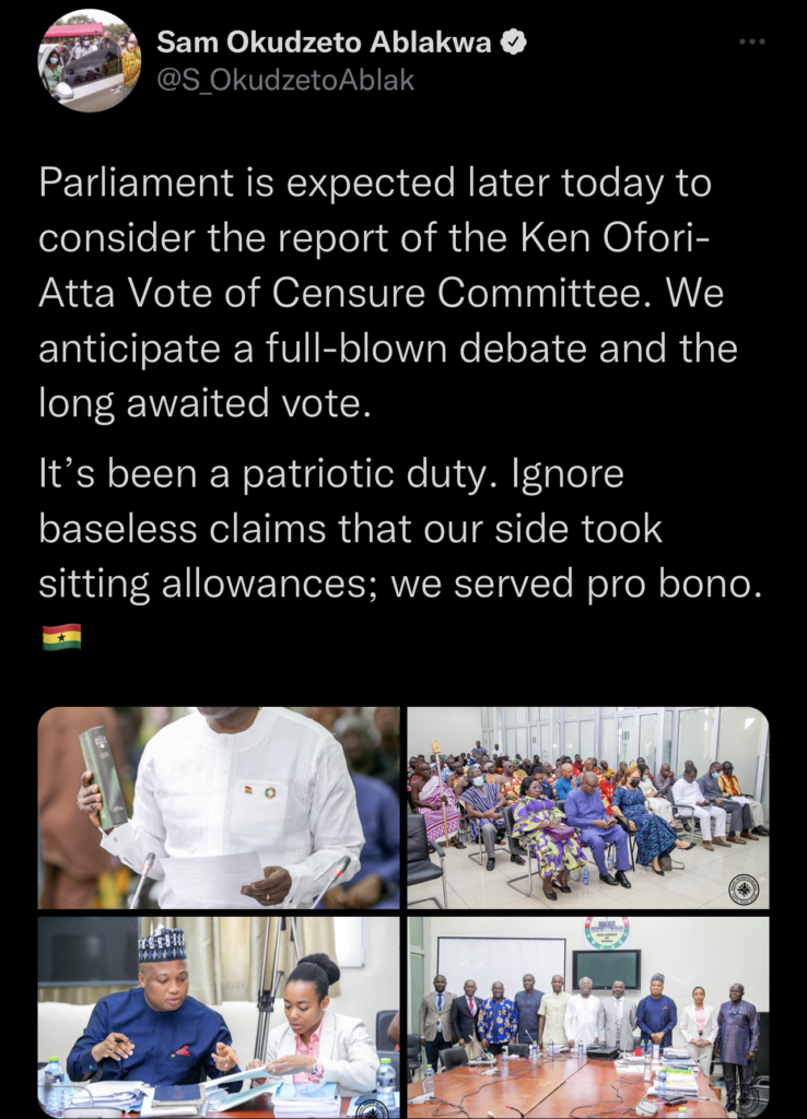 Ofori-Atta’s censure motion: Our side didn’t take sitting allowances - Ablakwa