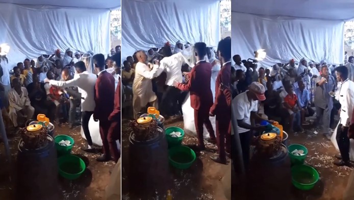 groom fights with wedding guests