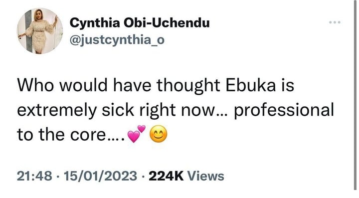 “Professional to the core” Cynthia Uchendu hails husband, Ebuka for hosting BBTitans despite illness