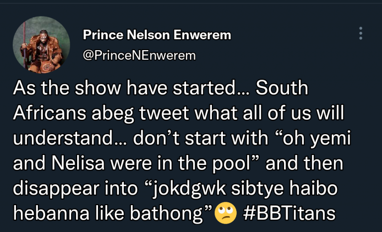 ‘Please tweet what we will understand’ – BBNaija’s Prince Nelson sends message to South Africans
