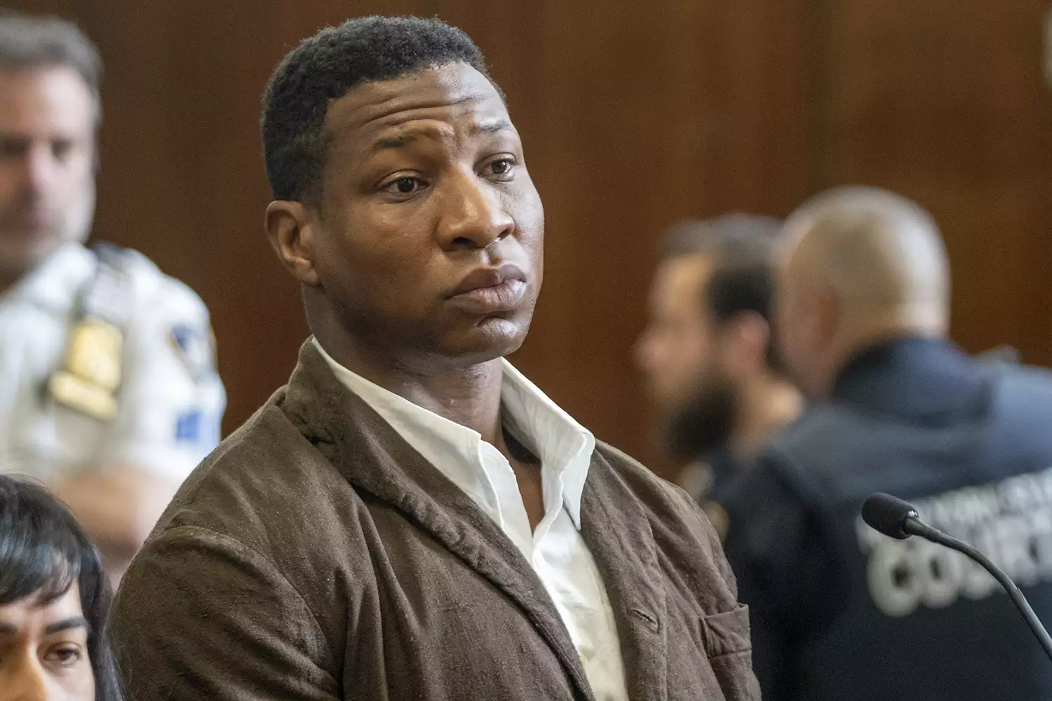 Jonathan Majors is seen in court during a hearing in his domestic violence case, Tuesday, June 20, 2023 in New York
