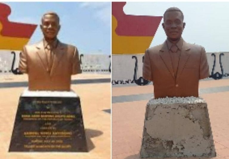Angry NDC Supporters Vandalise Atta Mills Bust @ Asomdwoe Park