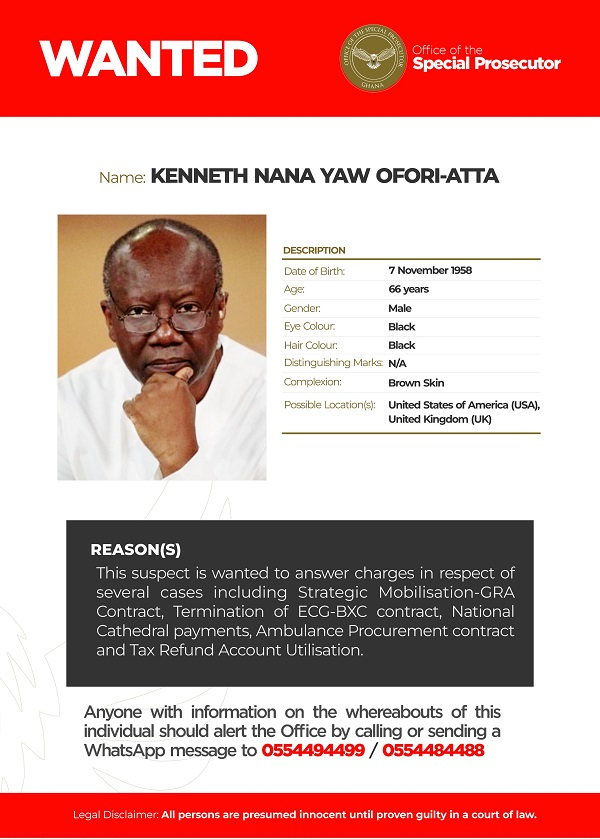 OSP releases wanted notice for Ken Ofori-Atta