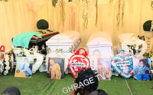 Tears flow as mourners grieve nurse and three children killed in fire outbreak at Gyinyase