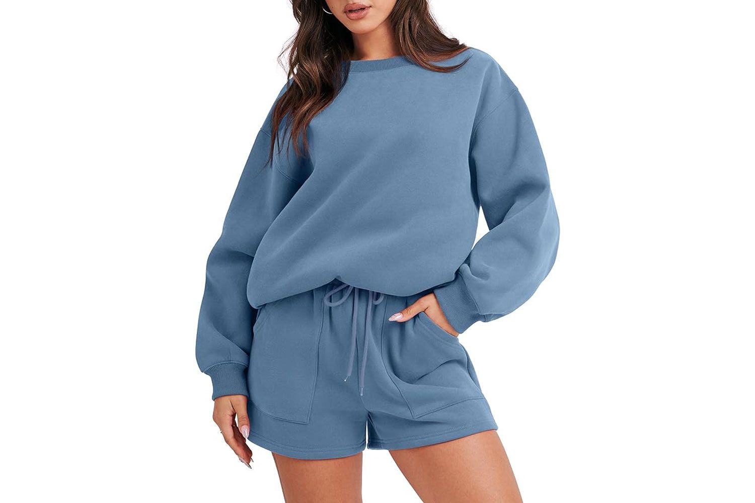 ANRABESS Women 2 Piece Outfits Sweat Shorts Sets 2025 Oversized Casual Lounge Matching Set Sweatsuit Tracksuit Clothes