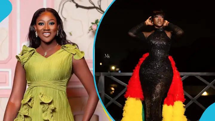 GMB 2022 Winner Teiya Stuns in Elegant Black Gown with Detachable Ghana Flag Skirt at Ghana@68