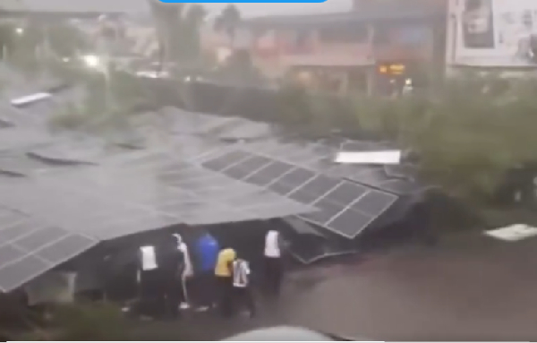 Solar panel roof at A&C Shopping Mall collapses after heavy rain on Tuesday