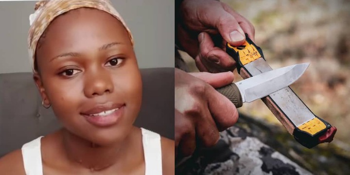 Lady narrates how boyfriend slit her throat with sharp knife she sharpened earlier that day
