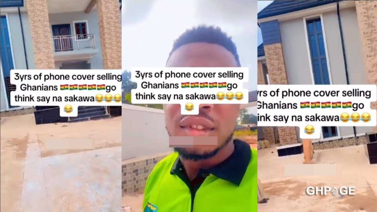 Nigerian Man build mansion 3 years after selling phone covers in GH [VIDEO]