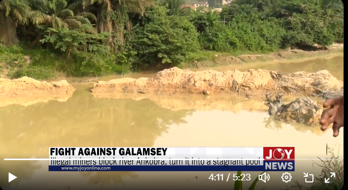 Ankobrah turns green as illegal miners block river from flowing