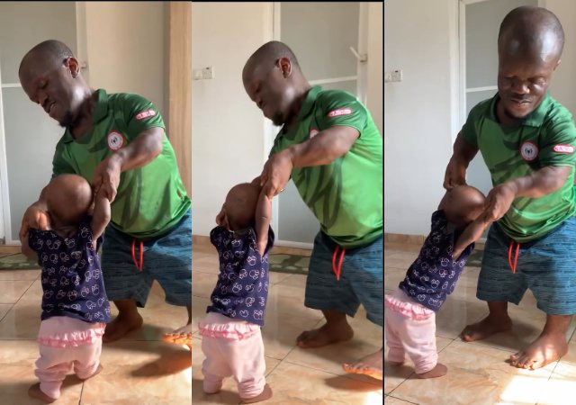 Actor Nkubi Delights Fans With Adorable Video Of Him Teaching Daughter To Walk