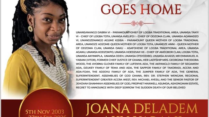 Ghanaians React as the Funeral Poster of KNUST Student Joana Deladem Aku is Released