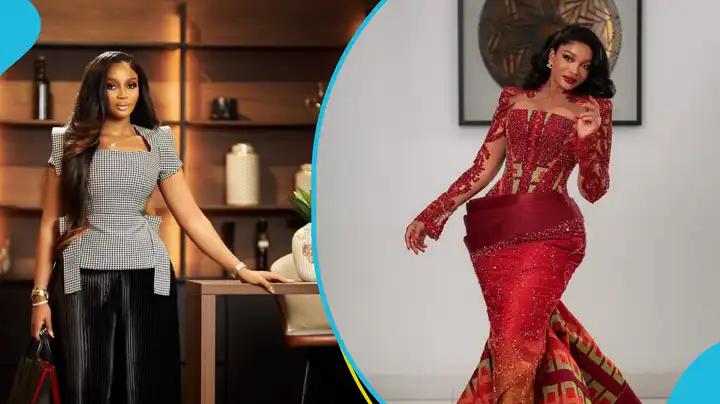 Serwaa Amihere’s Sister Stuns in Regal Burgundy Kente Gown for Special Occasion