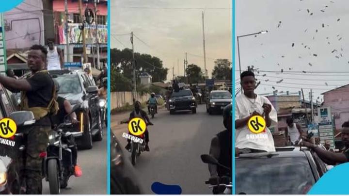 Shatta Wale Makes It Rain Cedi Notes As He Storms Streets Of Accra With Nigerian Streamer Peller