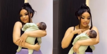 Lovely video of reality TV star, Nengi, and her baby girl