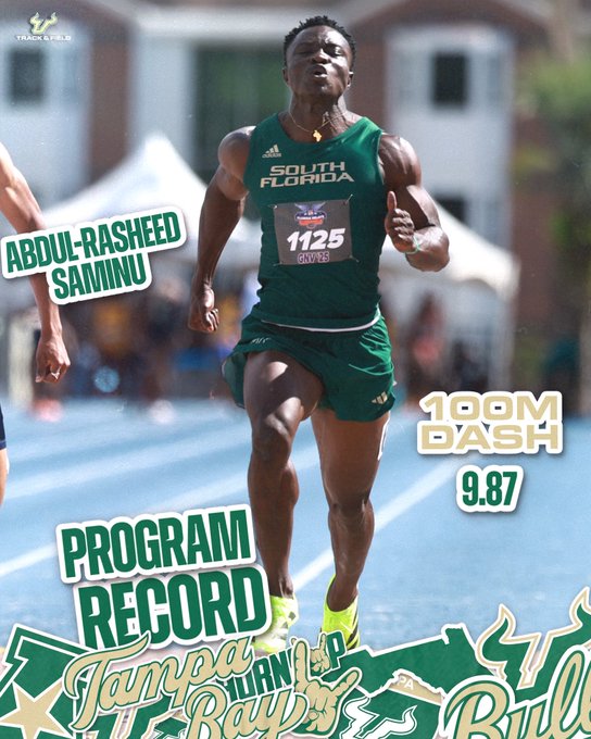 Saminu blazes to a wind assisted 9.87 seconds 100m victory