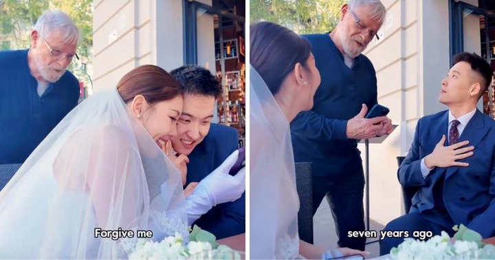 Couple celebrating wedding is interrupted by elderly ‘destiny’ man with unusual request