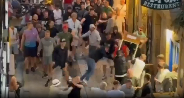 Watch as Man United and Spurs fans clash in San Sebastian before Europa League final