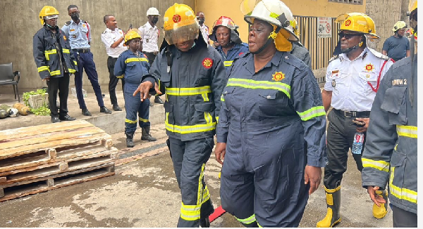 Chief Fire Officer joins firefighters to extinguish flames at Tema Flour Mills