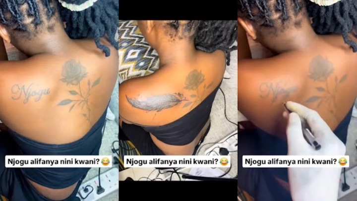 Lady erases boyfriend’s name tattoed at her back after breakup