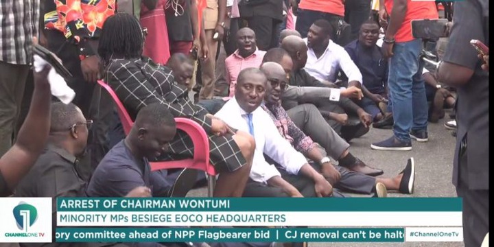 Drama at EOCO as Minority MPs sit on street to protest Wontumi’s detention