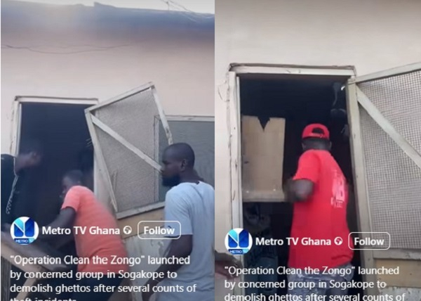 Watch as Sogakope Zongo youths destroy ghettos housing criminals