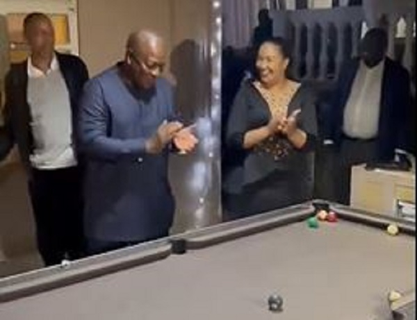 Watch as President Mahama smiles and claps while watching kids play snooker