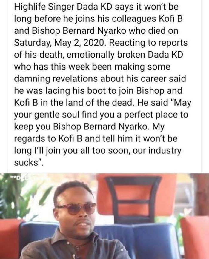 I’ll Join You Soon – Highlife Legend Dada KD’s 2020 Post After Bishop Bernard Nyarko’s Death Resurfaces