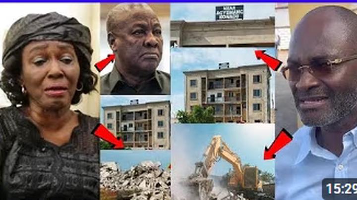 Tears Flow as Prez Mahama Allegedly Demolishes Konadu Agyemang Rawlings’ House Amid Ken Agyapong