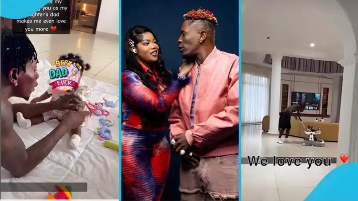 Shatta Wale Discharges His Fatherly Duties As He Babysits His Daughter With Maali at Home
