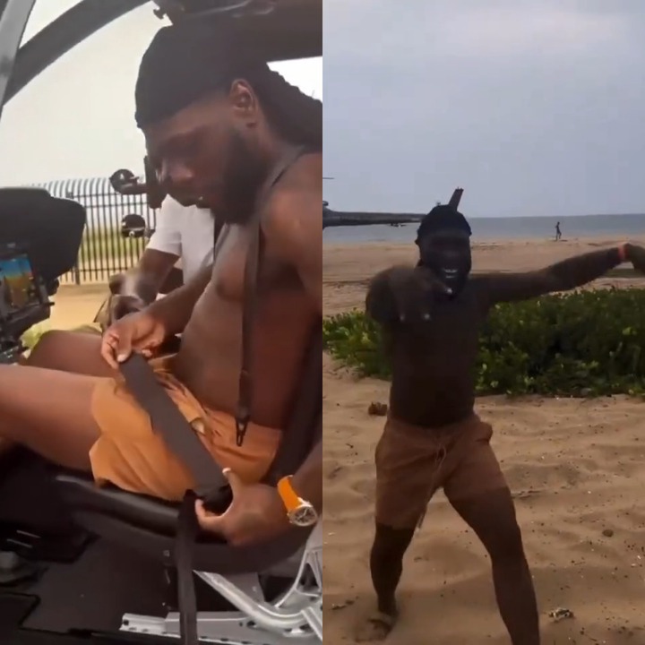 Burna Boy displays child-like excitement as he successfully flies helicopter (video)