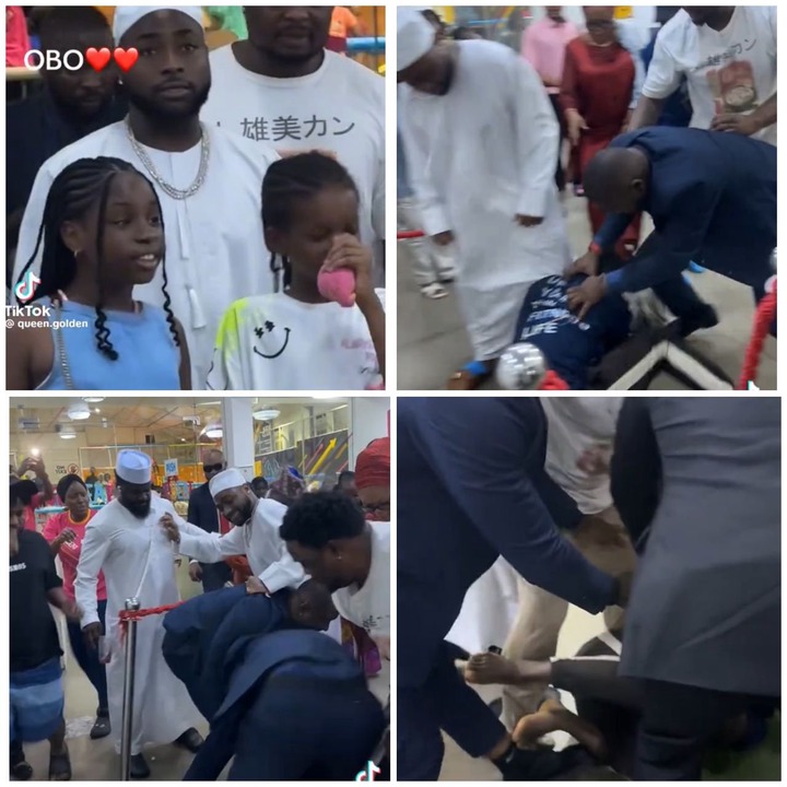 Between Davido and an overzealous fan who almost made the singer fall (video)