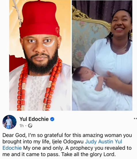 I?m so grateful for this amazing woman you brought into my life- Actor, Yul Edochie appreciates God for sending Judy his way