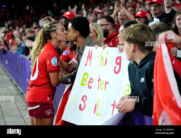 Watch the heartwarming moment Alayah kissed her boyfriend after scoring for Switzerland