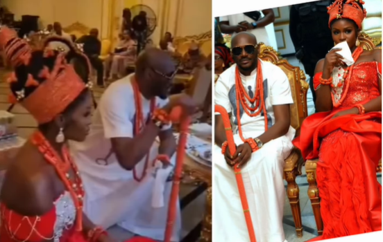 Watch moment 2Face Idibia and Natasha receive parental blessings at their traditional wedding (video)