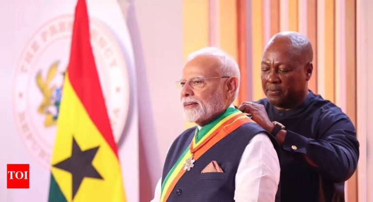 PM in Ghana: Modi conferred with highest state honour ‘The Officer of the Order of the Star of Ghana’; BJP lauds his 24 global awards | India News