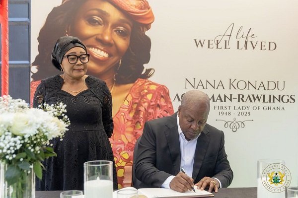 President Mahama signs book of condolence in honour of late former first lady Nana Konadu Agyeman-Rawlings