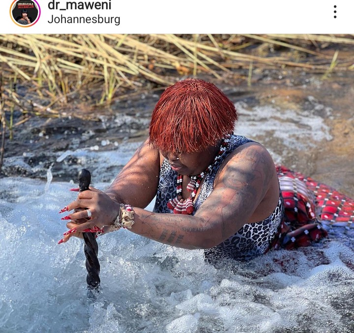 Gogo Maweni was spotted in the middle of the river doing this. -  Ghanamma.com